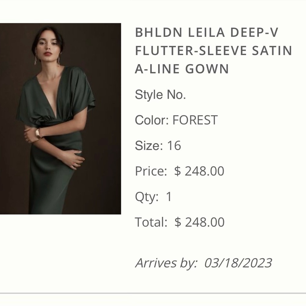 BHLDN Leila Deep v flutter sleeve gown